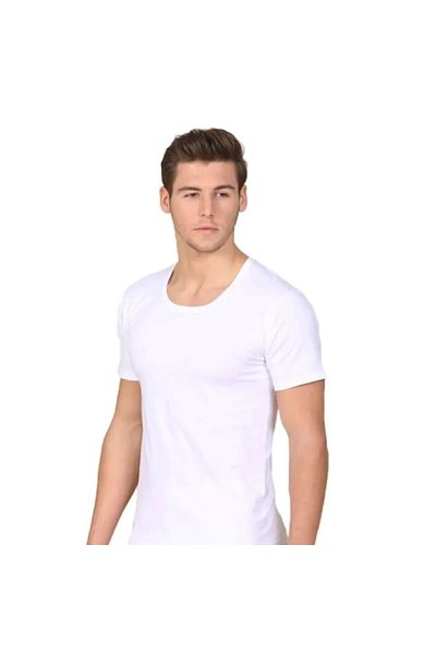 Berrak Men's White Crew Neck Half Sleeve Undershirt 6 Pack