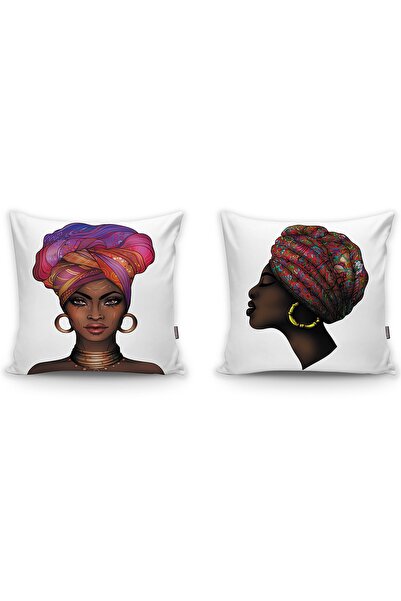 Realhomes Set of 2 Throw Pillow Covers with Large Earrings and Black Women's ...