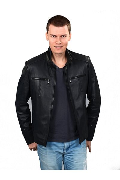 Hodore Men's Black Leather Coat