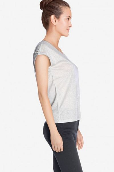 ONLY Women's Gray Short Sleeve V-Neck T-Shirt 15136069 Onlsilvery
