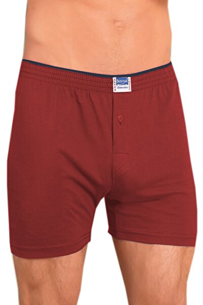 Berrak Men's Burgundy Buttoned Solid Color Cotton Boxers