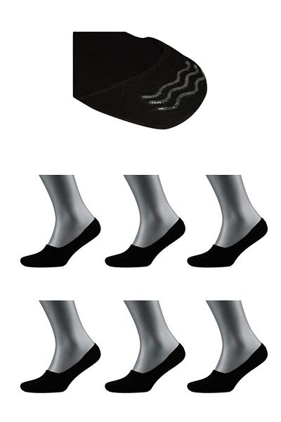 socksbox Ανδρικές κάλτσες μπαλαρίνας χωρίς ραφή μαύρες σιλικόνης 6 συσκευασιών
