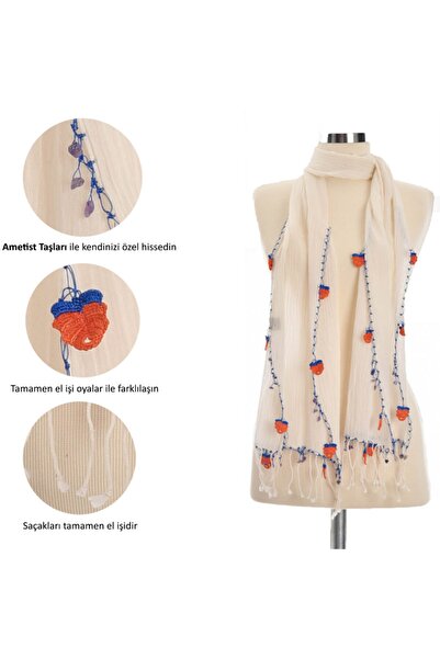 Dosimira Ametist Taşlı El Yapımı Pamuklu Şal