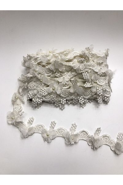 Hobigram Decorative Ribbon Off White 3D Floral Pearl Ribbon – Decorative Ribbon, Stylish Design – Decorat
