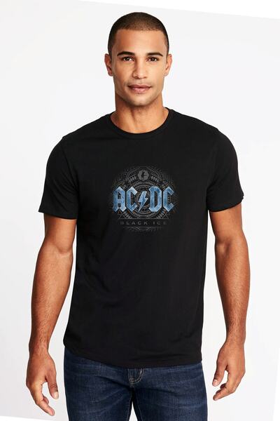QIVI Acdc Black Ice Concept Art εμπριμέ μαύρο ανδρικό πλεκτό μπλουζάκι