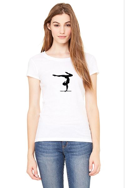 QIVI Tricou tricotat pentru femei Silhouette Gymnastic Printed Alb