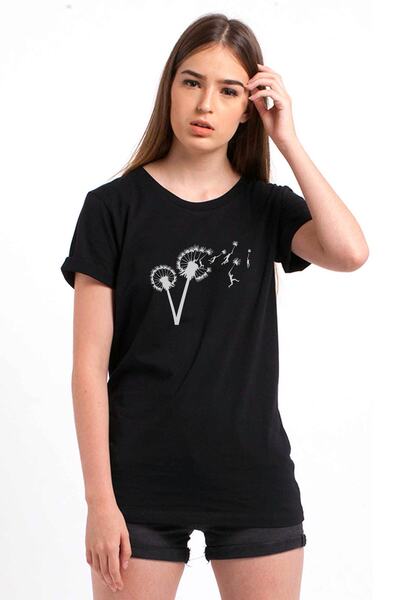 QIVI صورة ظلية رحلة الهندباء المطبوعة المرأة السوداء محبوك التي شيرت