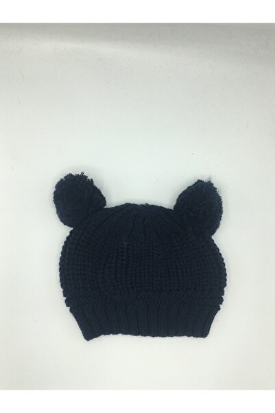 GONCA ŞAPKA Devojčica, tamnoplava beretka sa dvostrukim pomponima