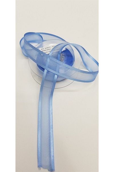 Hobigram Panglică din satin din organza albastră de 2,5 cm - prețul pentru 1 metru pentru ambalajul ornamentului