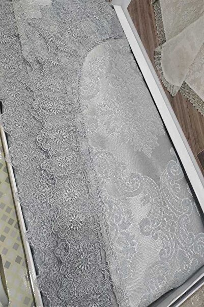 Genel Markalar Antrasit Fransız Güpürlü Prestij Aden Çift Kişilik Yatak Örtüsü Seti