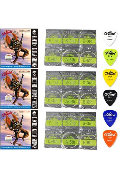Alice 3 Pack A506 Electric Guitar String Set And Plectrums