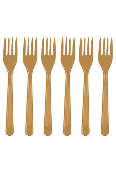 PARTİSERÜVENİ Gold Color Plastic Fork Pack of 25
