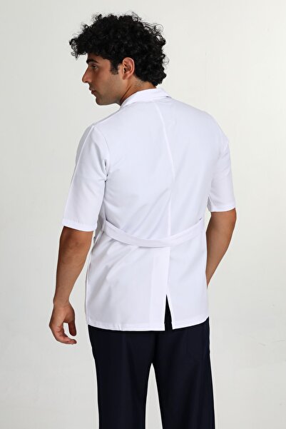 BAŞAK Erkek Beyaz Kısa Kol Ceket Boy Gömlek Yaka Önlük