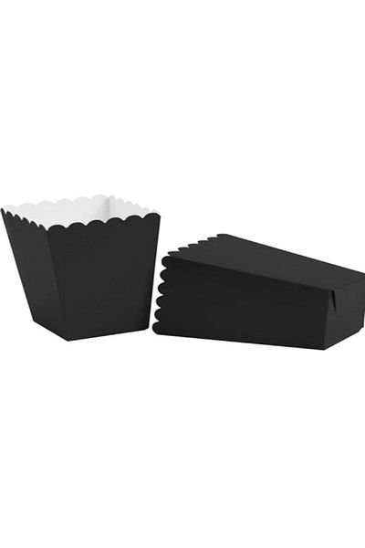 ECE PARTİ Popcorn Box Cardboard Solid Color Corn Chips Box 8 Pieces Black