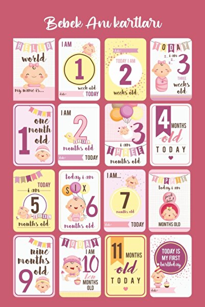 neşeli günlerim Carduri de memorie pentru fetiță, pachet de 16 (Babygirl Lovely)