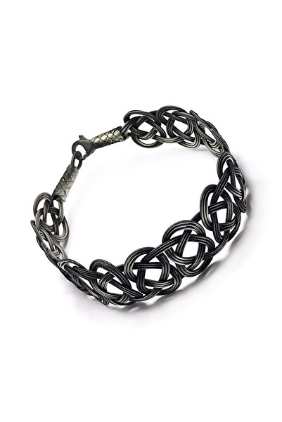 Midyat Nurtaş Gümüş Unisex Siyah Kazaziye Gümüş Bileklik 1000 Ayar