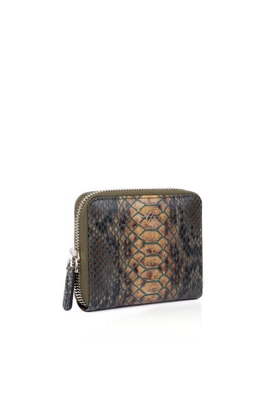 Noula Green Snake Pattern Leather Wallet - Zippered