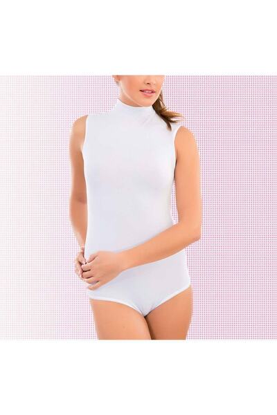 imer Жіночий білий трикотажний боді з рибальським коміром на кнопках