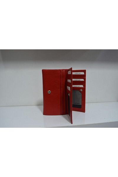 Veskemann Women's Red Genuine Leather Multi-Compartment Wallet