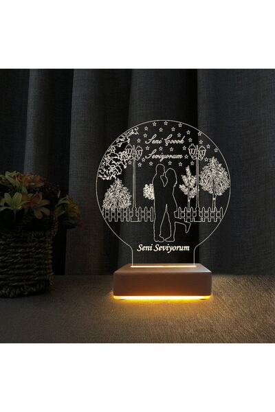Vipyol Aşk Bahçesi 3d Led Seni Çok Seviyorum Yazılı  Gece Lambası