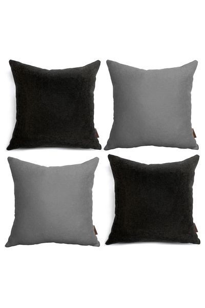 Alacastore Combinație negru gri pentru exterior cu textura moale pentru balcon 43x43 husă de pernă din 4 piese