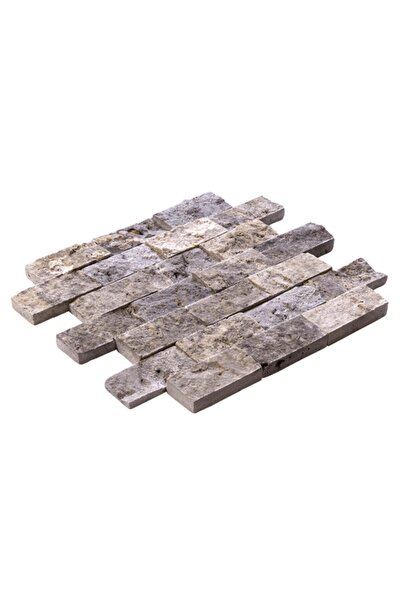 Taş Dekorasyon Gümüş Traverten Doğal Patlatma Taş Duvar Fileli 5 X 10 Cm