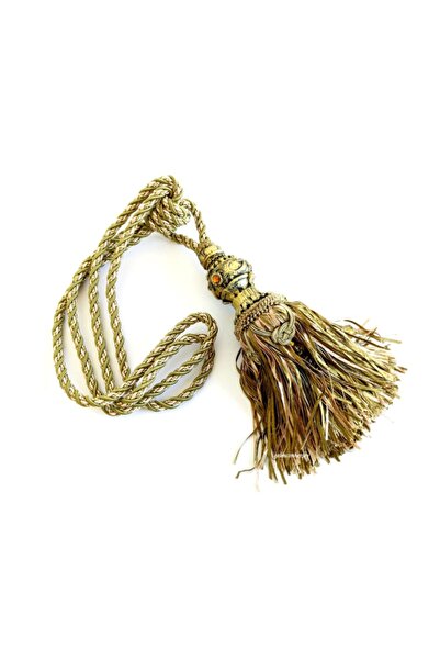 Gelincimherşey Fon Perde Için Çift Haki Yeşil Bej Kol Bağı Püsküllü Taşlı 2'l...