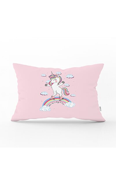Realhomes Cameră Copii Roz cu Motive Unicorn - Față de Pernă Dreptunghiulară