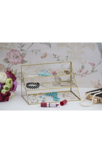 Ahşap Fikir صندوق زجاجي لمواد المكياج من Zen Gold Organizer