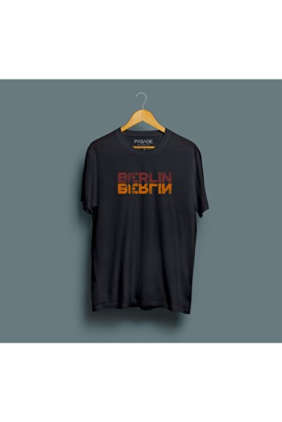 Pasage Erkek Siyah Berlin Unisex Baskılı T-shirt