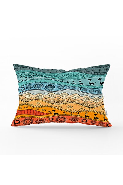 Realhomes Girafă cu design etnic, albastru, galben, roșu - husă de pernă drep...