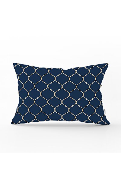 Realhomes Lacivert Zemin Üzerinde Altın Çizgili Ogea Baskılı Dikdörtgen Kırle...