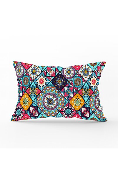 Realhomes Dörtgenkare Etnik Desenli Dijital Baskılı Dikdörtgen Kırlent Kılıfı