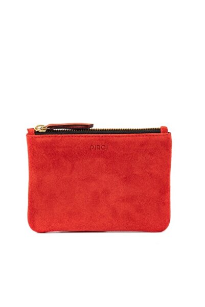 PİRCİ Kadın Kırmızı Süet Deri Mini Clutch Çanta