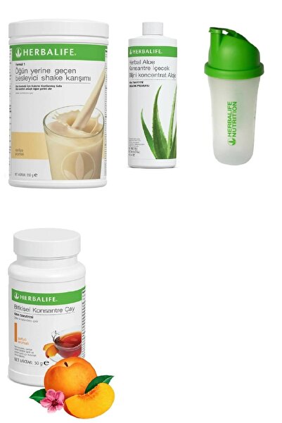 Herbalife Vanilya Shake Aloe Suyu 50gr Şeftali Aromalı Çay Ve Shaker Set