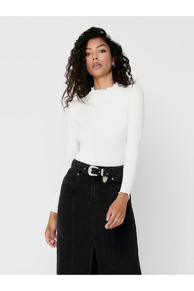 ONLY Women's White Long Sleeve High Collar Blouse 15180040
