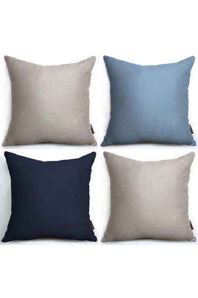 Alacastore Balcon de grădină cu textura moale în aer liber 43x43 4 bucăți, albastru bleumarin, bej, combinație de husă de pernă