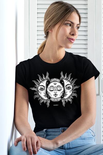 ROCKANDROLL Moon Sun crna majica kratkih rukava za žene T-shirt