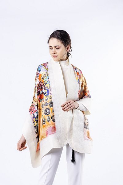 Nomads Felt Silk Felt Shawl| Gustav Klimt Maria Munk White| Nomads Felt