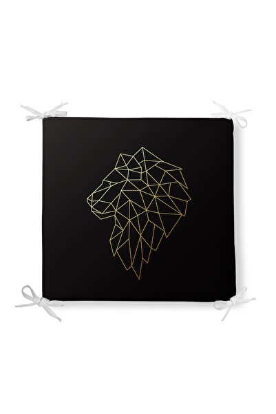 Realhomes وسادة كرسي بسحاب بتصميم خاص على أرضية سوداء مع رسم أسد هندسي ذهبي