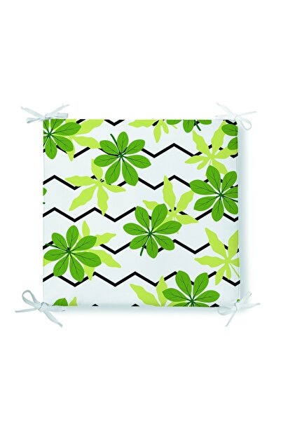 Realhomes وسادة كرسي بسحاب مع بتلات خضراء على أرضية متعرجة سوداء رفيعة وزخارف...