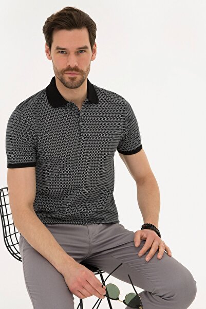 Pierre Cardin Μαύρο Slim Fit T-Shirt Polo λαιμόκοψη