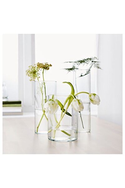 GLASSY 3'lü Cam Silindir Vazo Seti (19 Çap 20cm,15 Çap 30 Cm,10 Çap 40 Cm)