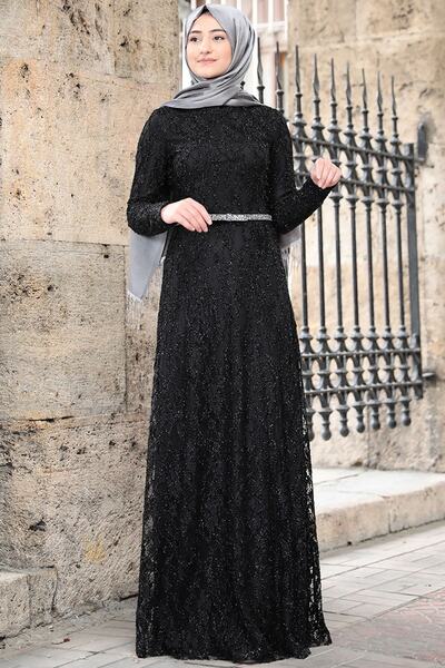 RABEYSA فستان حريري أسود نسائي