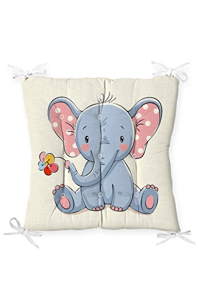 Realhomes Sevimli Mavi Fil Özel Baskılı Pofidik Sandalye Minderi