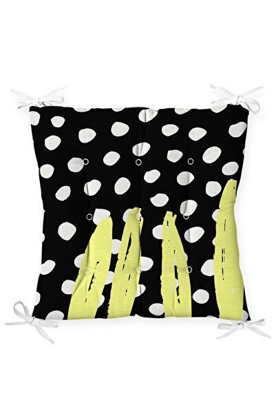 Realhomes Puantiye Üstüne Sarı Şekiller Tasarımlı Pofidik Sandalye Minderi