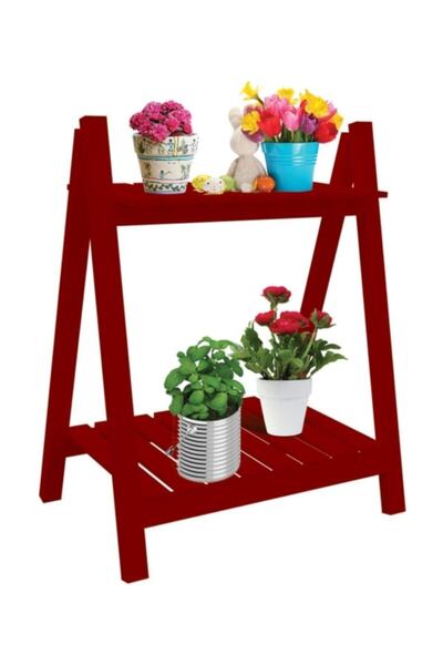 SihirliEkran Kırmızı Çok Amaçlı Iki Katlı Demonte Ahşap Çiçeklik