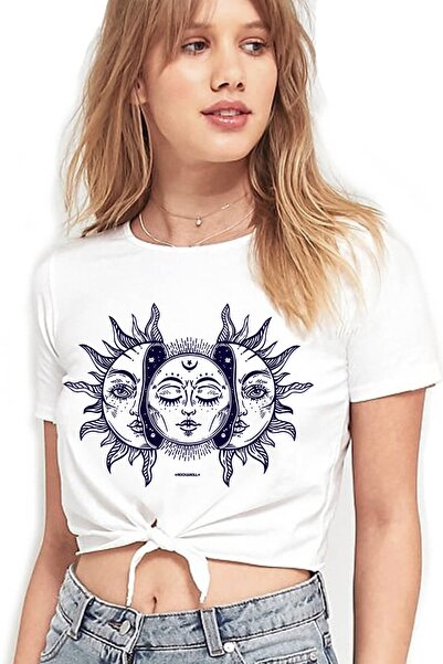 ROCKANDROLL Mesa Sunca Beli Rez Skraćeni kroj Lopta Vezane Žene T-shirt