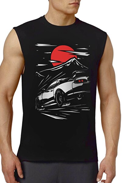ROCKANDROLL طوكيو دريفت كم أسود مقصوص | تي شيرت رجالي بلا أكمام | رياضي