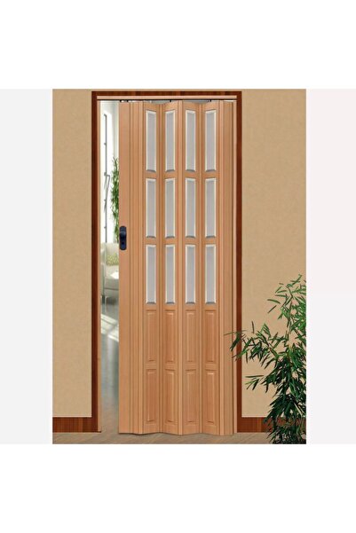 BYR 86x203x1cm Camlı Akordiyon Kapı Kayın